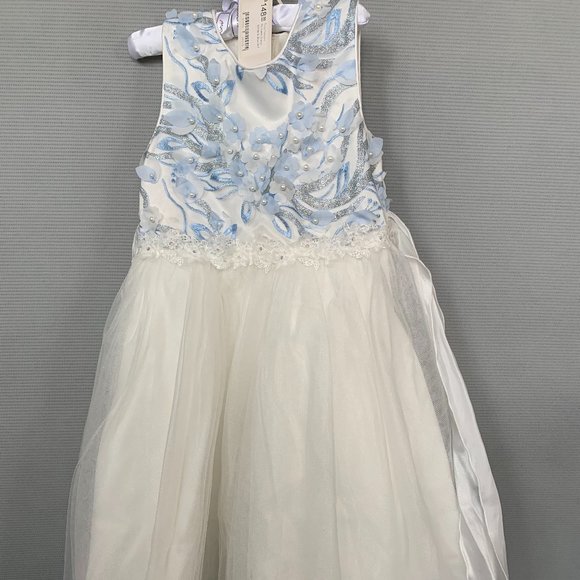 Blue Satin Floral Gown Size 6-7 - Picture 1 of 2
